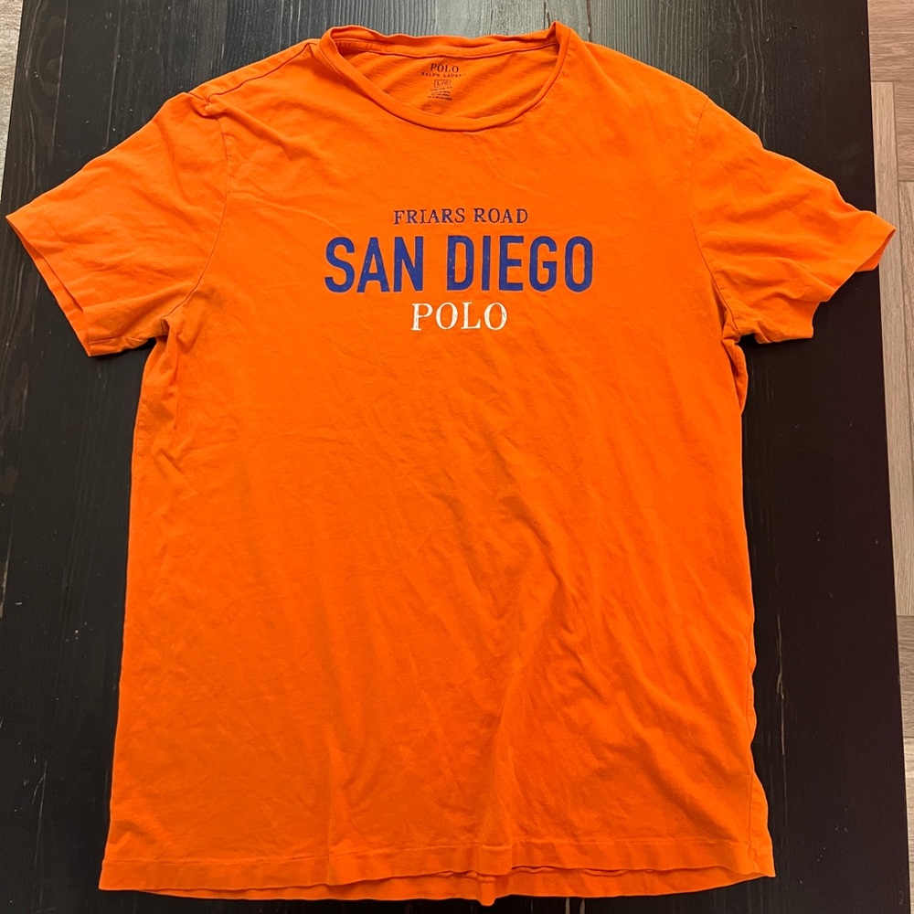 POLO RALPH LAUREN Shirt Large Orange Short Sleeve Friars Road San Diego Mens.